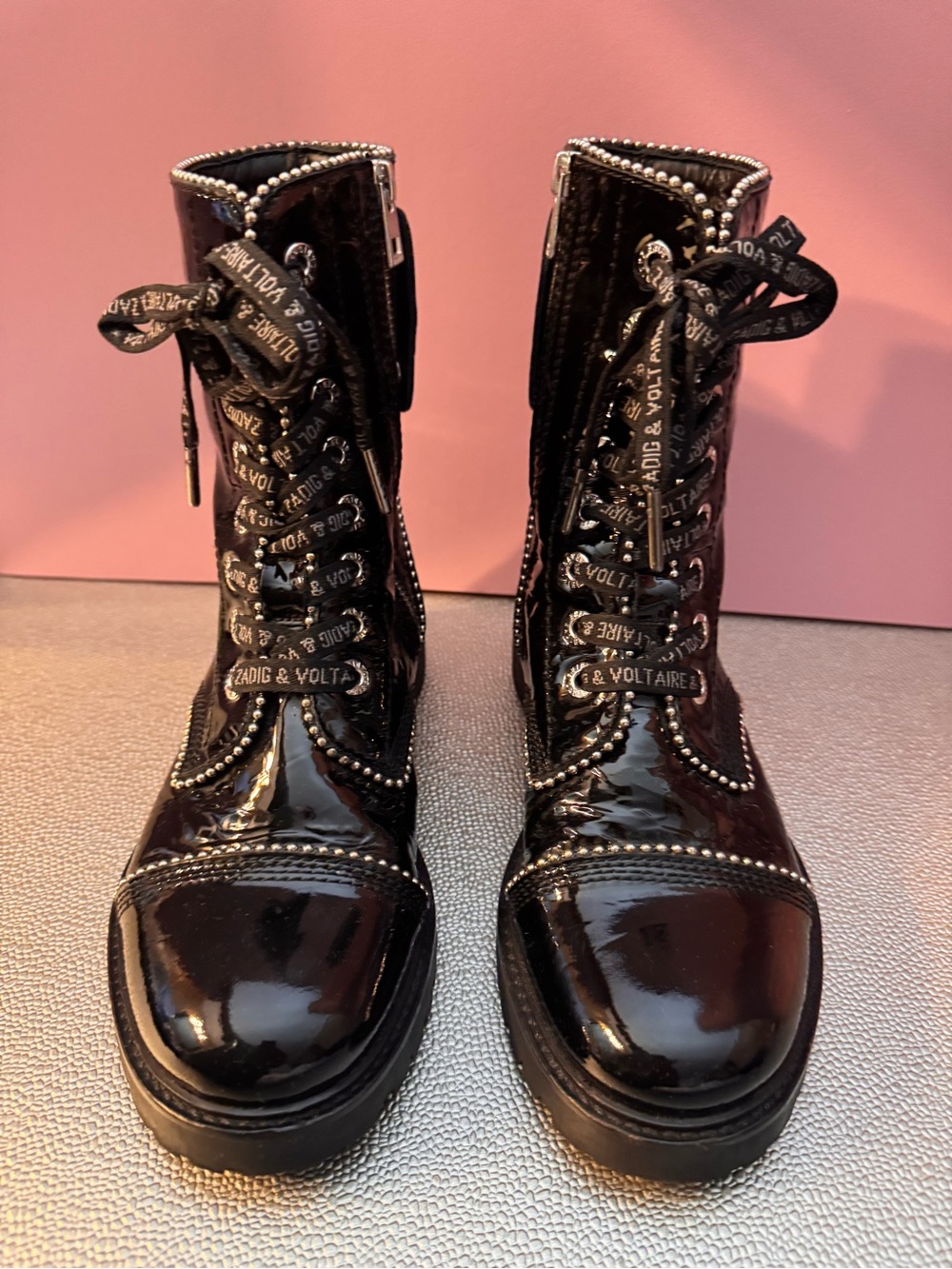 Zadig & Voltaire women's black leather Joe Wrinkle Studs Ankle Boots - Picture 11 of 16